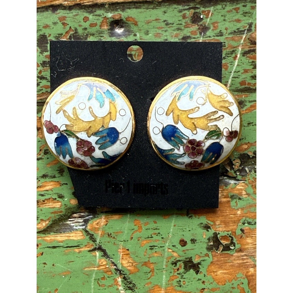 Pier 1 Vintage Metal Enameled Clip On Earrings